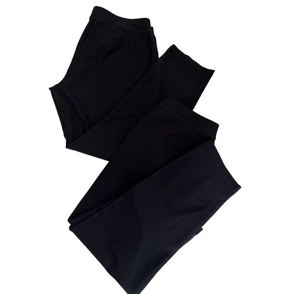 Eileen Fisher Size M Lot 2 Pants Black Stretch Ponte Knit Straight Leg Pull On - Picture 1 of 10